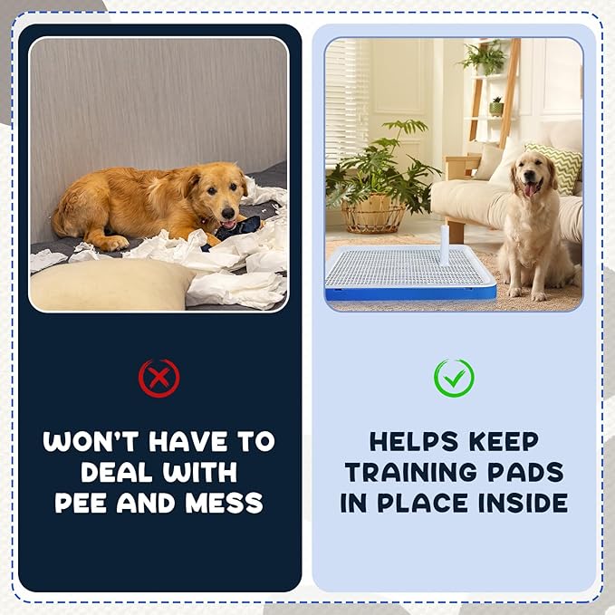 2 Pack Dog Potty Training Tray, Pee Pad Holder, Easy to Clean Puppy Pad Holder Tray with Diversion Column Nonslip Dog Pad Holders Heighten Dog Litter Box for Small Medium Pet (25.6"x19.3"x2")