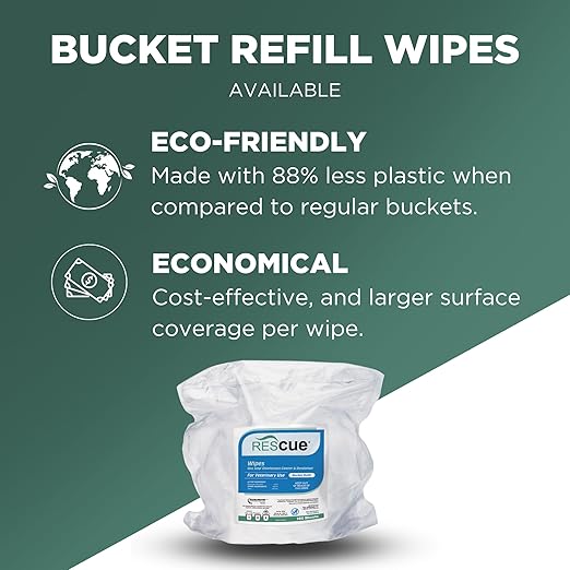 REScue One-Step Disinfectant Cleaner & Deodorizer Wipes for Vet Use – For Kennels, Litter Boxes & More – Extra Large Wipes, 160-Count Wipes Bucket