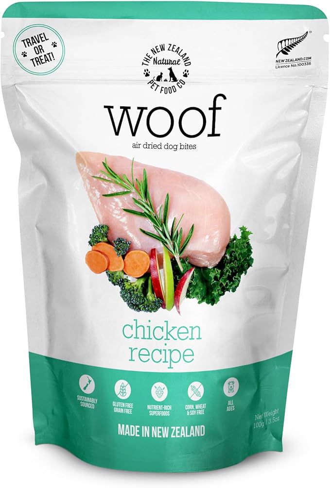 Woof - Air Dried Dog Food, Dog Food Toppers for Dry Food, High Protein, Natural Dog Food, Limited Ingredient Recipe Dry Dog Food, Chicken, 3.5 oz