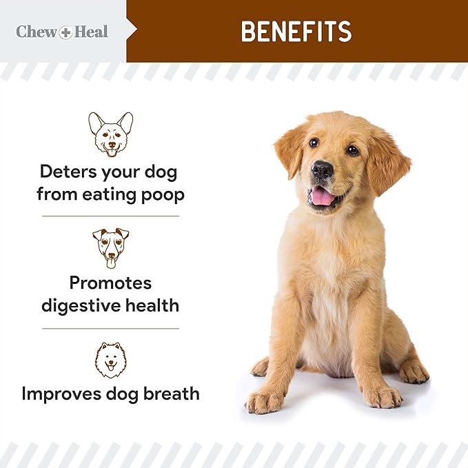 Stop The Poo Chew Coprophagia Treatment for Dogs - 120 Soft Chews - Chicken Flavor Dog Deterrent for Dogs Eating Poop - Treats Bad Breath and Boosts Gut Health - Made in USA