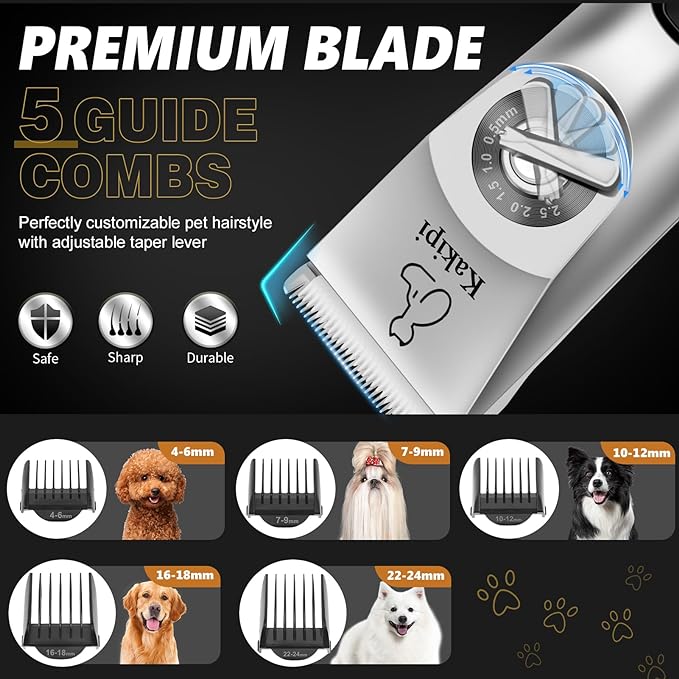 Dog Grooming Kit and Dog Paw Trimmer, 3 in 1 Low Noise Waterproof Dog Clippers for Grooming, Cordless Pet Grooming Kit, Pro Dog Trimmer for Thick Coats, Shaver with Scissor for Dogs Cat Pets Animal