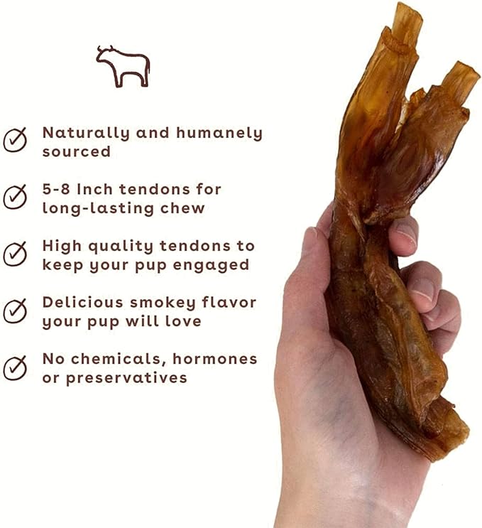 Pupford Beef Tendon Chews for Dogs | Cleans Teeth, Teaches Proper Chewing & Contains Glucosamine to Help Joints | Extra Thick, Long-Lasting, Natural Ingredients, Low Calorie (Turbo, 5 Count)