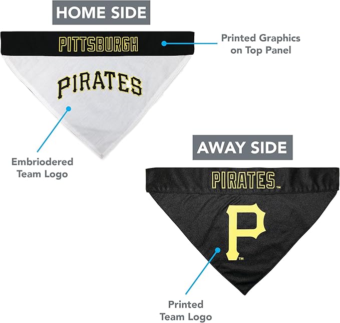 Pets First PIR-3217-L-XL MLB Pittsburgh Pirates Reversible Pet Bandana, Large/X-Large, MLB Team Color