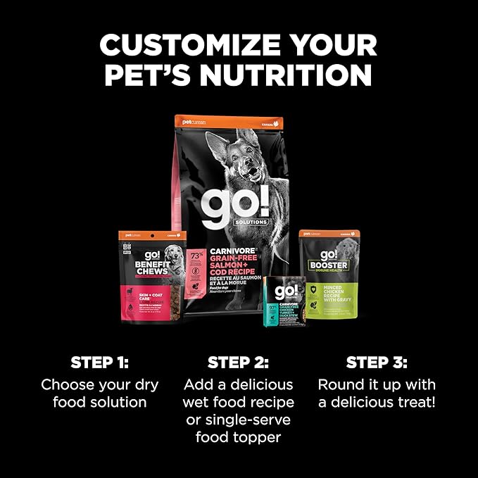 GO! SOLUTIONS Carnivore Protein Rich Dry Dog Food - Grain Free Salmon and Cod Recipe - Complete & Balanced Nutrition for All Life Stages, 12 lbs