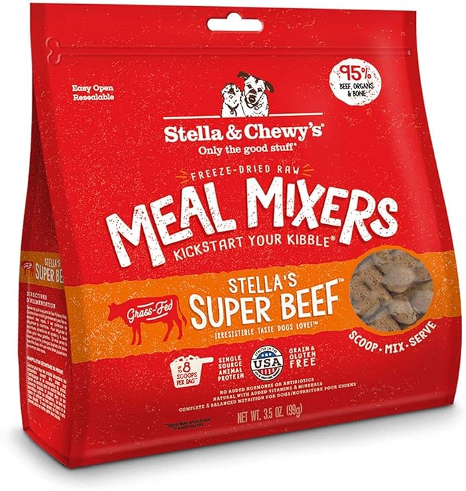Stella & Chewy’s Freeze Dried Raw Super Beef Meal Mixer – Dog Food Topper for Small & Large Breeds – Grain Free, Protein Rich Recipe – 3.5 oz Bag