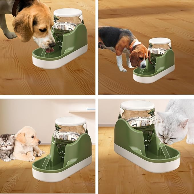 kathson Automatic Dog Water Dispenser 1 Gallon Gravity Cat Water Dispenser Dogs Water Station Bowl Large Capacity Feeder Waterer Pet Drinking Fountain Green