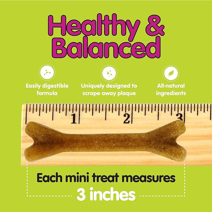 NATURALS Belly Bones for Dogs, 100 Yogurt Flavor Mini Dog Dental Treats(100 Count) - Made in USA - for Extra Small Dogs - Plaque and Tartar Control for Fresh Breath, Digestive Health Support