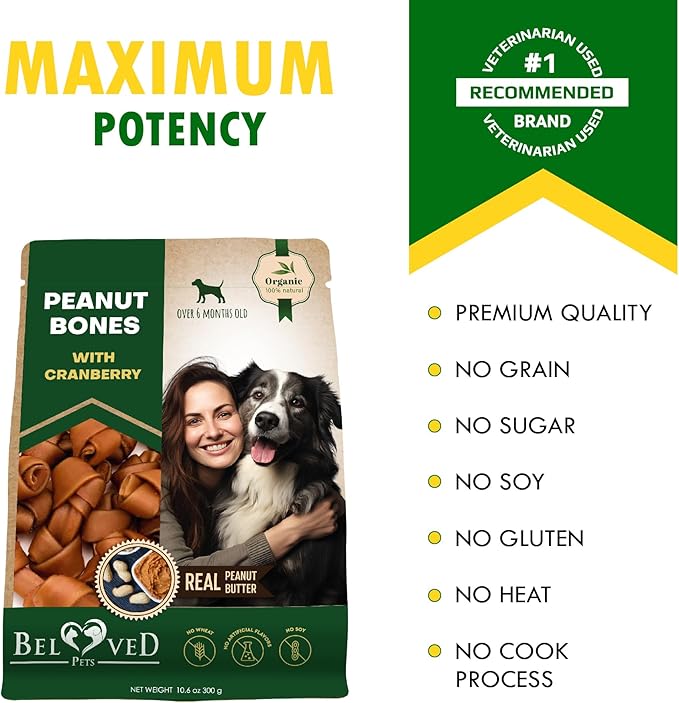 Dog Peanut Butter Bones with Cranberry & Rawhide Free Chew Treats - Pet Natural Mini & Big Snacks Healthy Collagen & Bulk Best Chews for Small & Large Dogs - Made for USA (Peanut Butter)