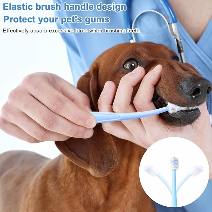 2 Pcs Small Dog Toothbrush Cat Tooth Brush 360 Degree Soft Silicone Pet Toothbrush Tiny Toothbrush Cat Dental Care Puppy Dogs Pet Tooth Cleaning Kit Deep Clean For Small Dog & Cat (Pink+Blue)