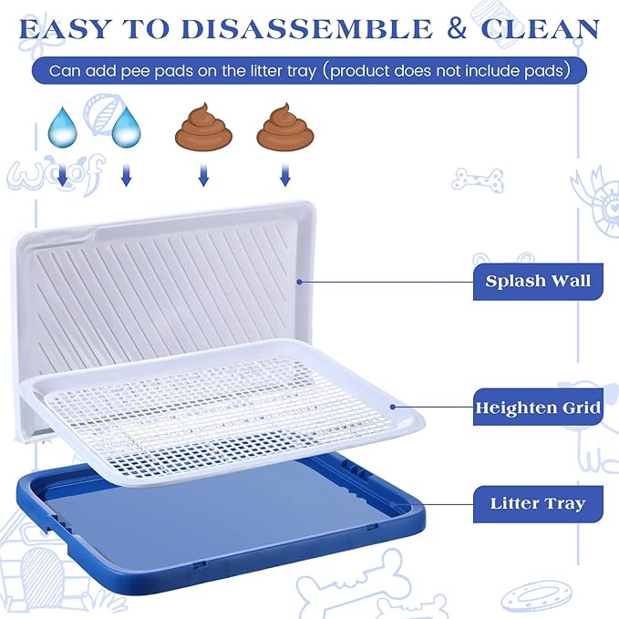 2 Pcs Indoor Dog Potty with Splash Wall Puppy Mesh Training Toilet Portable Pee Pad Holder Pet Training Tray with Pee Baffle Dog Litter Box with Removable Post for Small and Medium Dogs