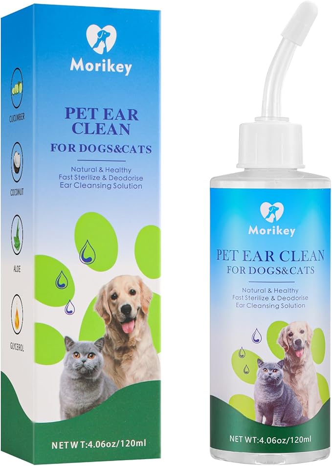 Pet Ear Cleaner Solution & Infection Treatment for Dogs & Cats, Natural Pet Cleanser Drops Helps Eliminate Odor Relieve Infections and Soothe Itchiness - 4.06oz/120ml