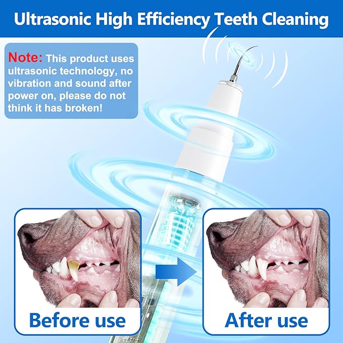 Dog Plaque Remover for Teeth,Pet Ultrasonic Tooth Cleaner,Teeth Cleaning Kit -Tartar Remover for Teeth Stains for Dogs and Cats (White)