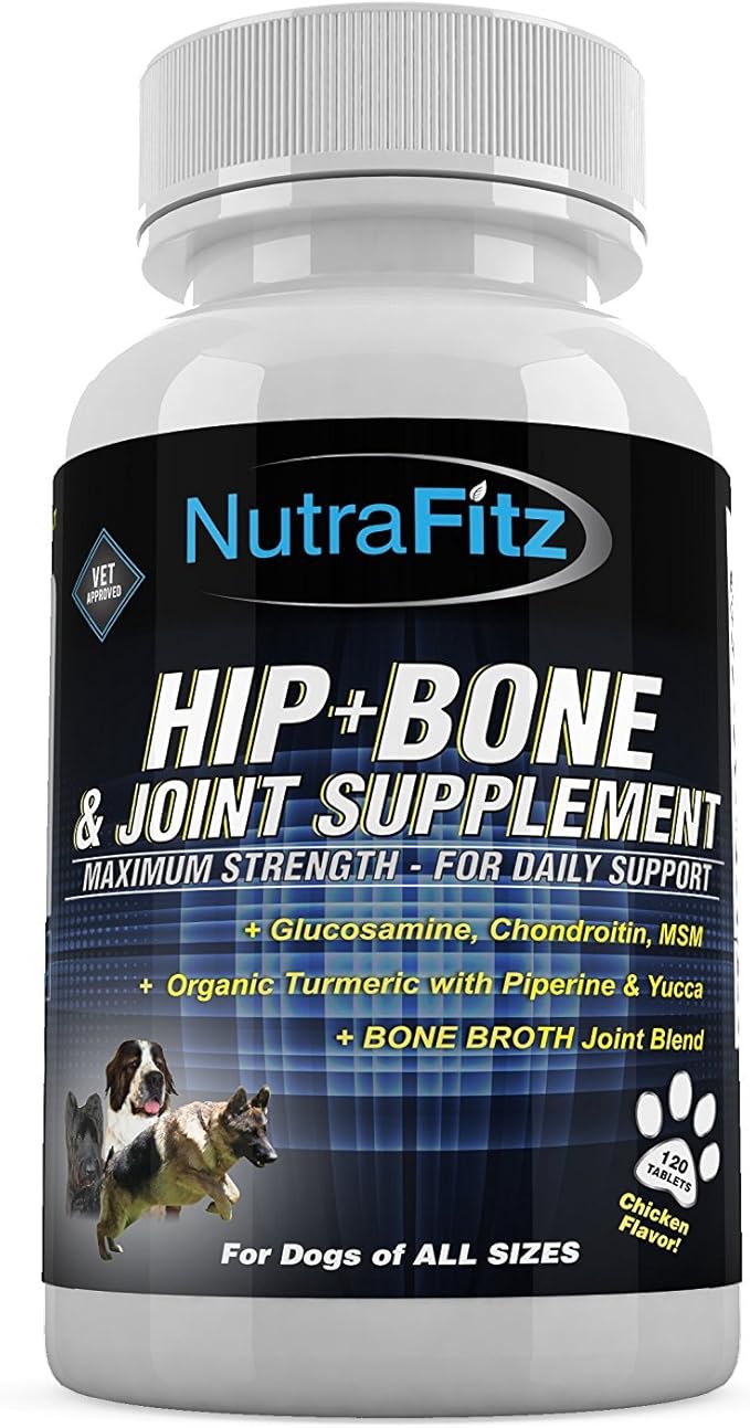 Hip Bone and Joint Supplement for Dogs -Glucosamine Chondroitin for Dogs, MSM, Organic Turmeric - Hip Dysplasia, ACLs - Best Dog Joint Supplement for Joint Support - 120 Tablets