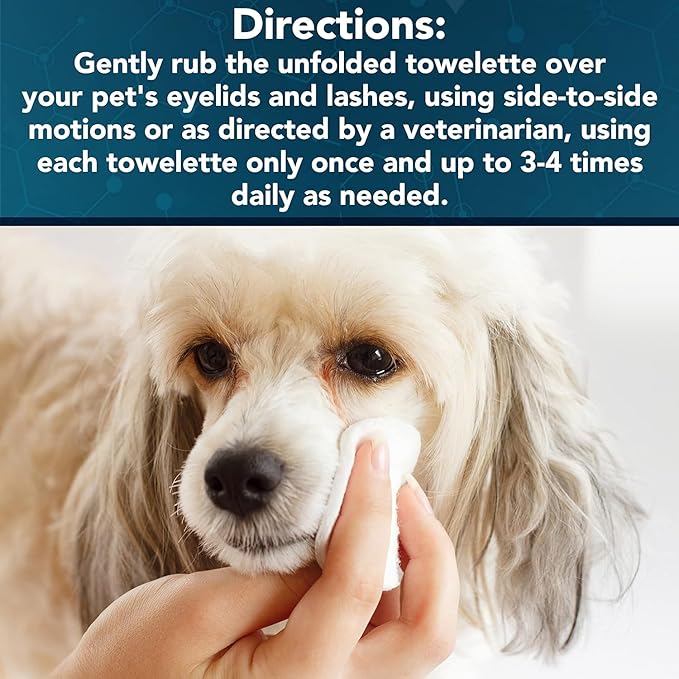 NOVEHA Nove-WiPets Ocular Hygiene Wipes for Dogs & Cats (120 Wipes), Prevents Tear Stains, Cleanses Facial Folds, Superficial Cuts & Acne