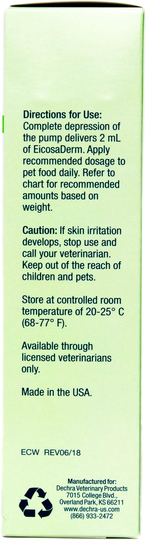 Dechra EicosaDerm Omega 3 Liquid for Dogs & Cats - Nutritional Fatty Acid Supplement, 8 Fl Oz (Pack of 1)