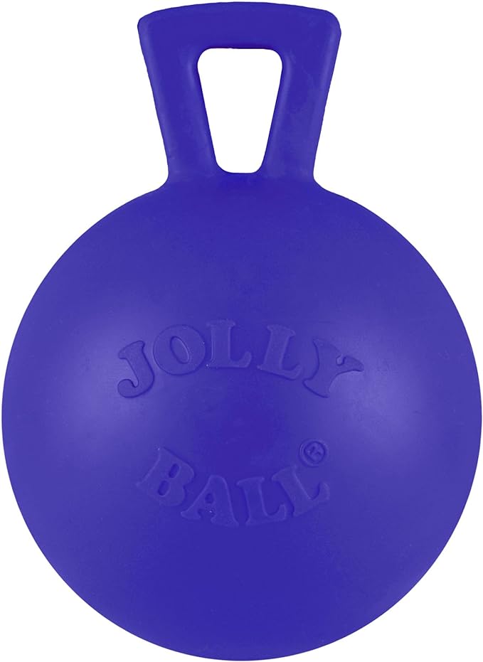 Jolly Pets Tug-n-Toss Heavy Duty Dog Toy Ball with Handle, 4 Inches/Petite, Blue (404 BL),Small Breeds