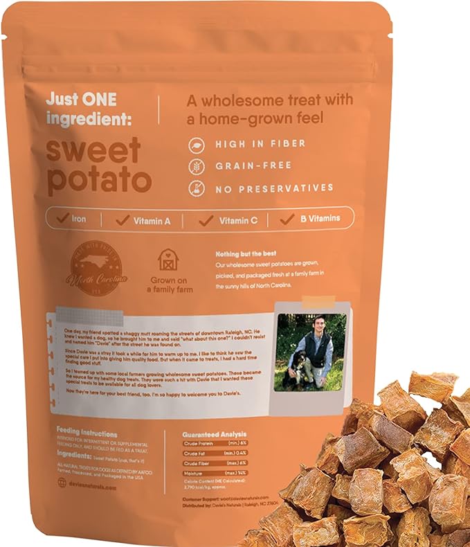 Davie's Sweet Potato Dog Training Treats - Bite Size Dog Treats for Small or Large Dogs, Vegan Dog Training Treats, Made in The USA, Grain Free, Alternative to Rawhide Chews