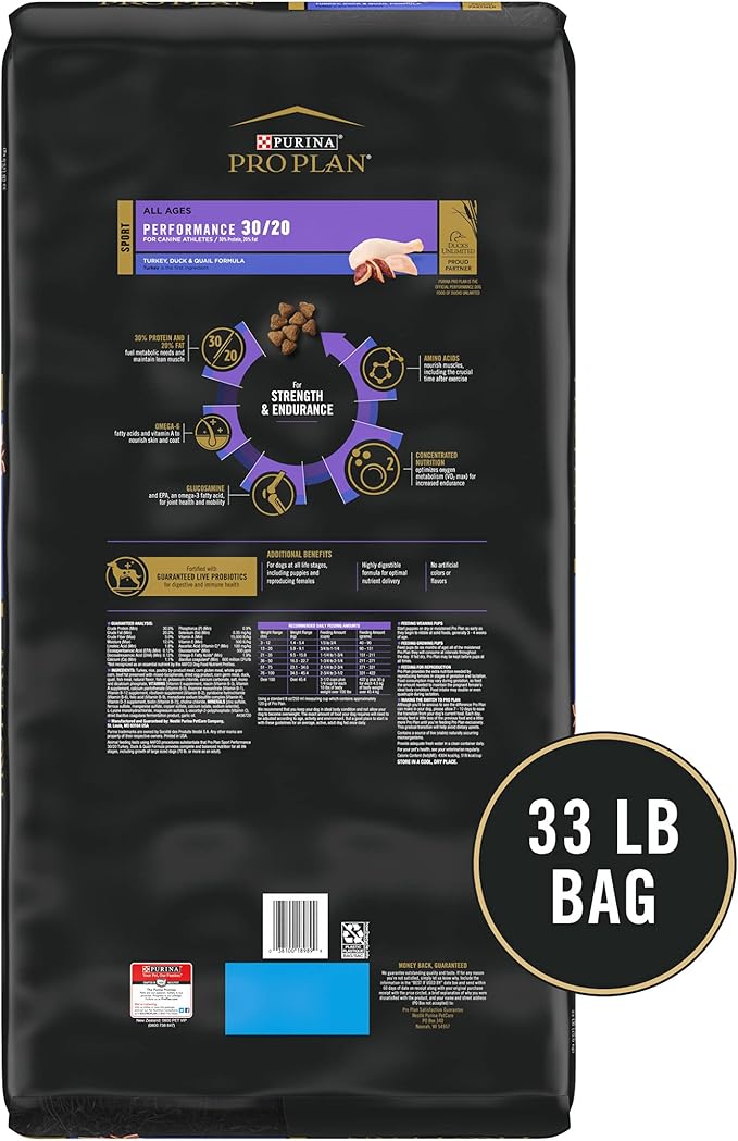 Purina Pro Plan Sport Performance 30/20 Turkey, Duck & Quail Formula Dry Dog Food - 33 lb. Bag