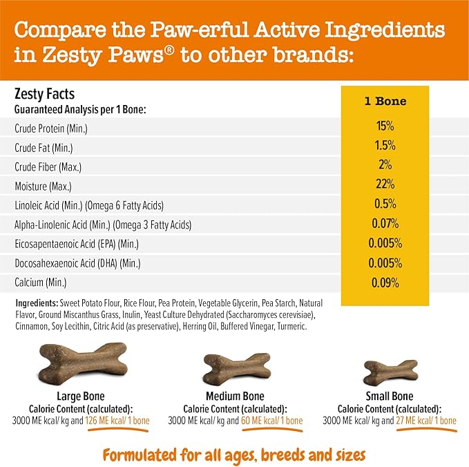 Zesty Paws Dental Bones - Fights Tartar & Plaque - Gum, Teeth & Bone Health - Cinnamon for Dog Breath - Immune, Joint, Gut, Skin & Coat Support - Omega 3 EPA & DHA and Calcium - Small Dogs - 78 ct…