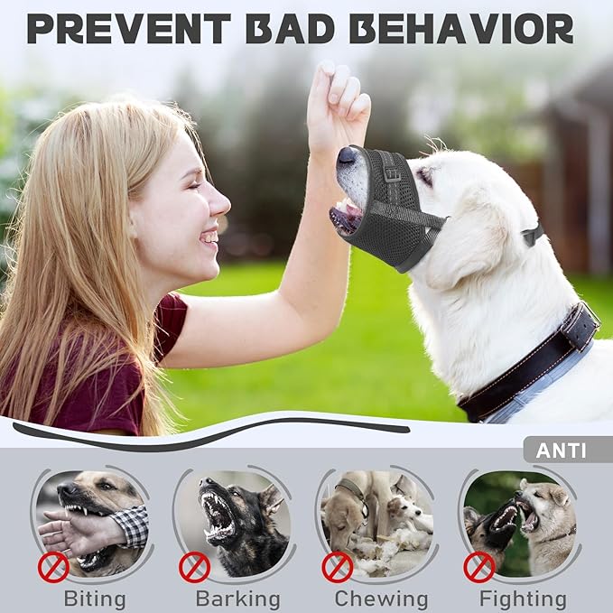 Dog Muzzle Soft Air Mesh Muzzle for Medium Dogs, Adjustable Pet Muzzle for Small and Large Dogs to Drink Normally, Breathable Reflective Muzzle for Dogs to Prevent Biting(Black,S-4)