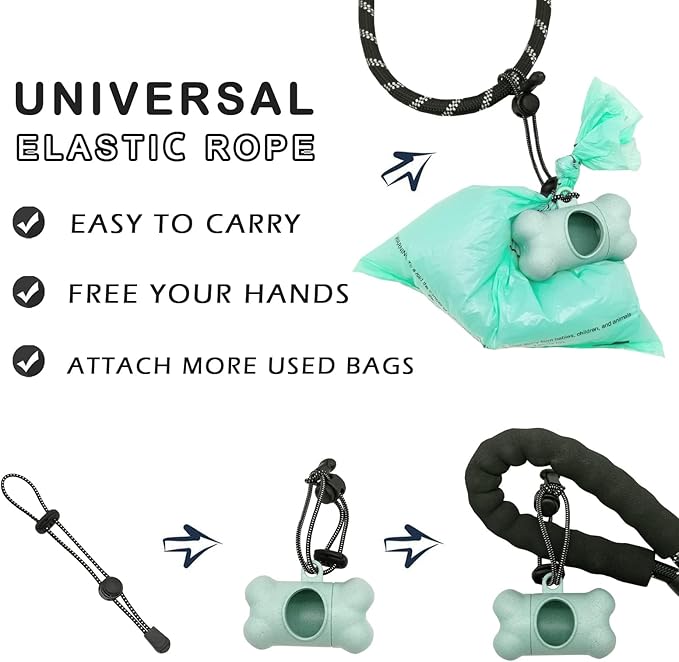Dog Poop Pickup Bags Holder Dispenser with 1 Roll Random Color Leak-proof Scented Doggy Waste Bags and Carabiner with Safety Lock Plus Hook and Loop Fastener Never Loose on Leash Lead Again (Blue)