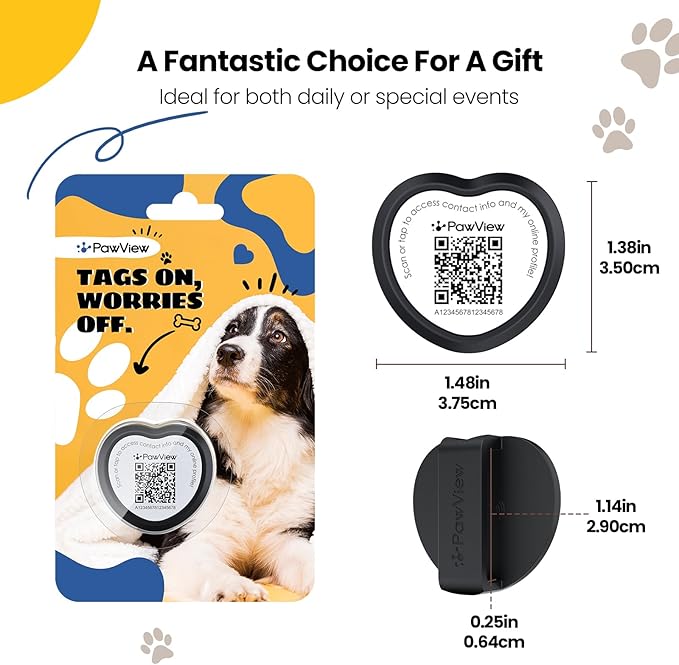 Slide On Dog Tags Personalized for Pets, NFC & QR Code Pet Tag, Silent Silicone Cat Tag for Collars&Harnesses - Scan Alert | Instant Location | Pet Profile | Pet APP Control, Heart-shaped,1 PC