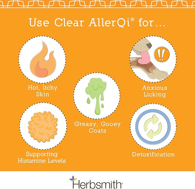 Herbsmith Clear AllerQi – Allergy Aid for Cats and Dogs – Pet Allergy Support – Anti Itch Pills for Dogs and Cats – 75g Powder