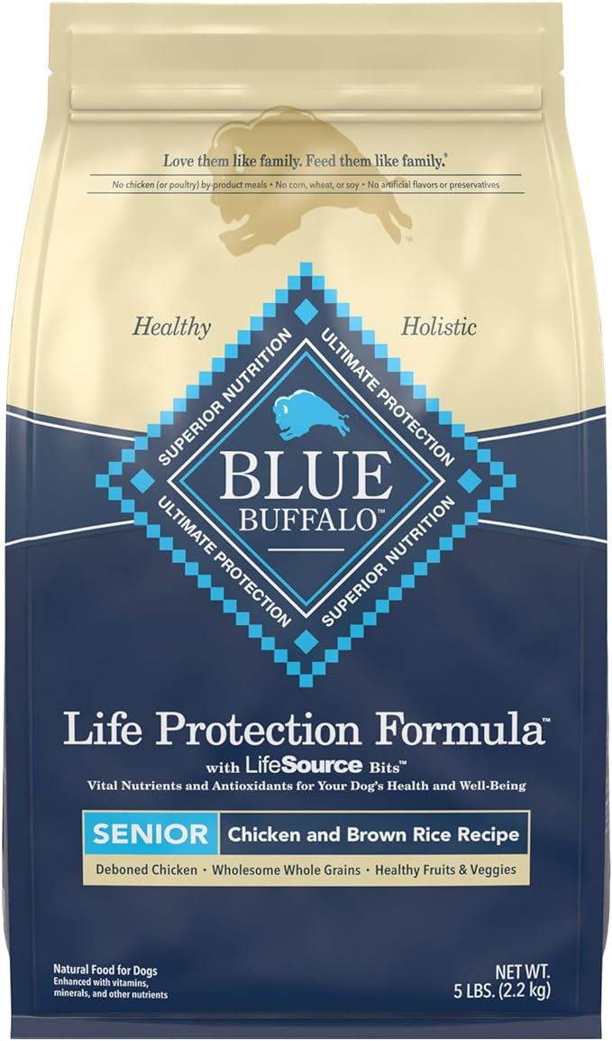 Blue Buffalo Life Protection Formula Natural Senior Dry Dog Food, Chicken and Brown Rice 5-lb Trial Size Bag
