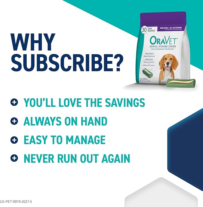 ORAVET Dental Chews for Dogs, Oral Care and Hygiene Chews (Medium Dogs, 25-50 lbs.) Purple Pouch, 14 Count