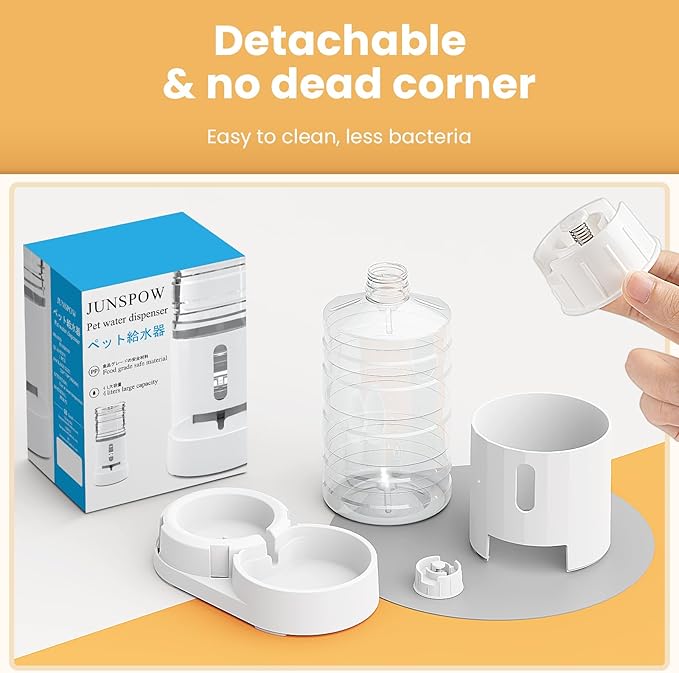 Pet Water Dispenser 4L with Placemat and Visible Window, Automatic Cat & Dog Water Dispenser, Pet Water Bowl, Stable Noiseless and Easy-Cleaning