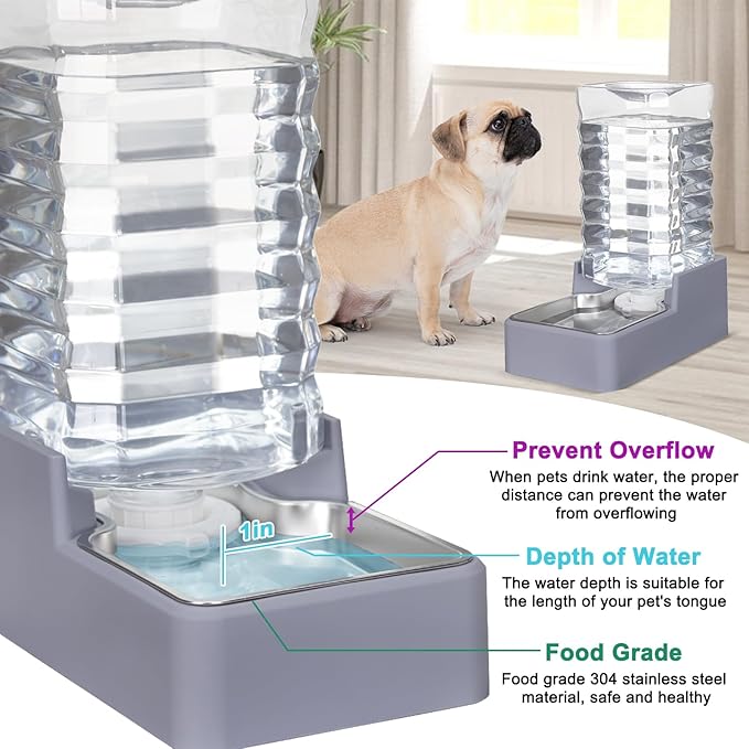 Sfozstra 9L Automatic Dog and Cat Water Dispenser with Stainless Steel Bowl Gravity Waterer,Large Capacity and Drinking,100% BPA-Free,Suitable for Medium and Large-Sized Cats and Dogs (Light Gray, 9L)