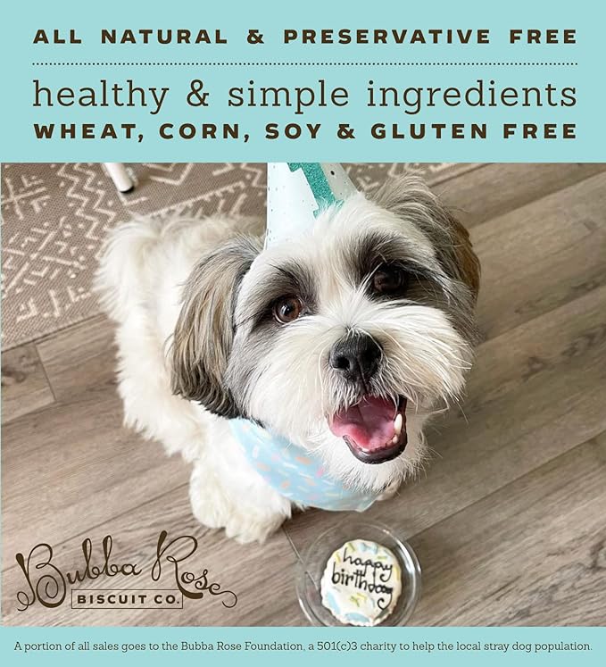 Bubba Rose Biscuit Company: Blue Dog Birthday Baby Cake - Crunchy Biscuit Texture - Natural Gourmet Dog Treat - Dog Cake - 3 inch 1 Count - Made in The USA