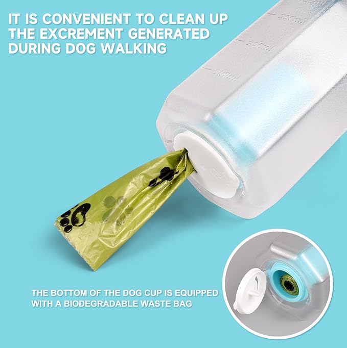 3 in1 Dog Outdoor Water Bottle,Portable Pet Water Bottle with Food Container, Leak Proof Dog Travel Water Bottle,Dog Poop Bags,Dog Water Dispenser for Outdoor Walking,Hiking,Travel.