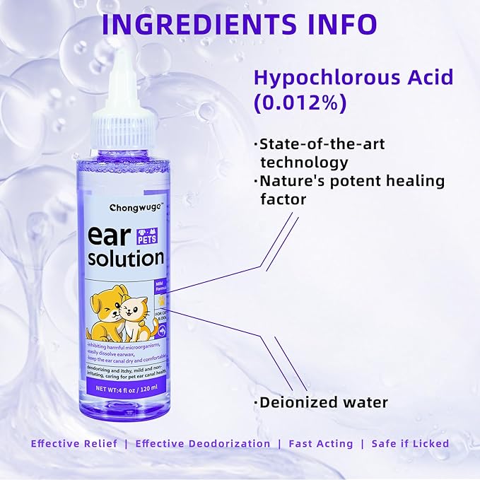 Pets Ear Cleaner for Dogs & Cats, Alleviate Infections, Deodorizing and Itchy, Clean Wax, Mild and Non-irritating, Care for Pet, with 20 Cotton Swabs, 4 fl oz