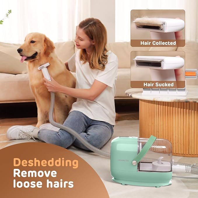 Dog Grooming Vacuum Kit, 3L Pet Grooming Vacuum with 7 Pet Grooming Tools, Dog Vacuum for Shedding Grooming at Home with Low Noise Electric Clipper and Brush, Green