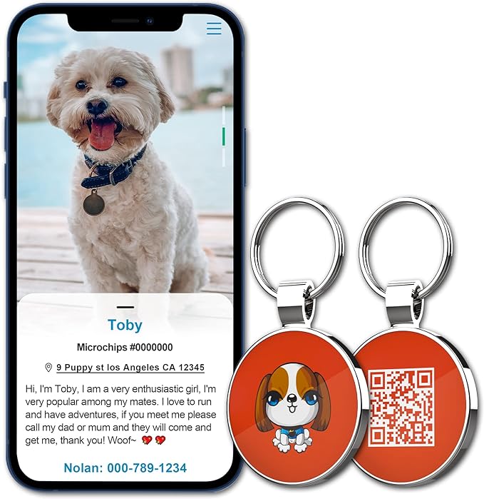 MYLUCKYTAG QR Code Pet ID Tags Dog Tags - Pet Online Profile - Scan QR Receive Instant Pet Location Alert Email