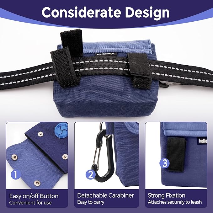 Dog Poop Bag Holder, Portable Dog Poop Bag Dispenser with 1 Metal Clip, Blue Button Canvas Poop Pag Polders for Leashes