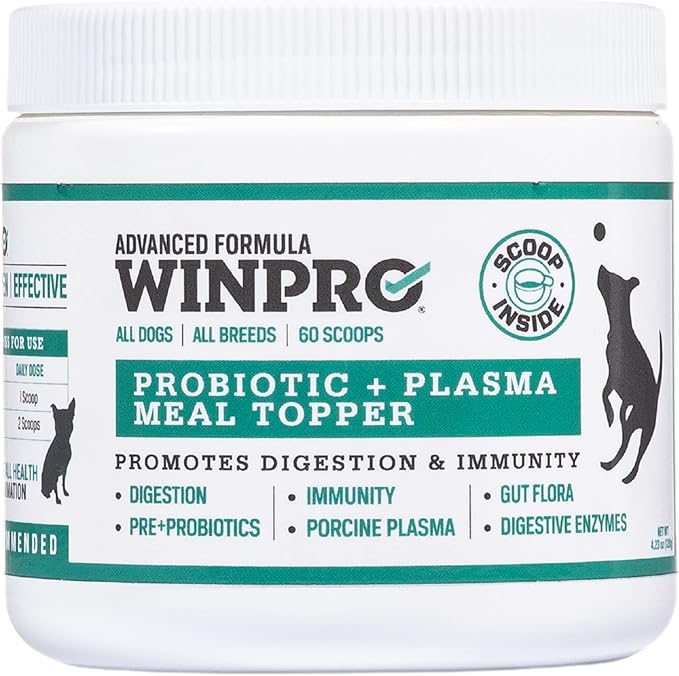 WINPRO Dog Probiotic Powder Meal Topper, Spray Dried Plasma with Prebiotics and Probiotics for Digestive Support and Gut Health for Dogs, All Breeds, Ages, and Sizes, 60 Scoops, Made in USA
