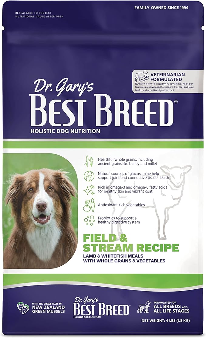 Best Breed Dr. Gary's Field & Stream Recipe, Slow-Cooked in USA, Natural Dry Dog Food for All Breeds and Sizes, 4lbs.