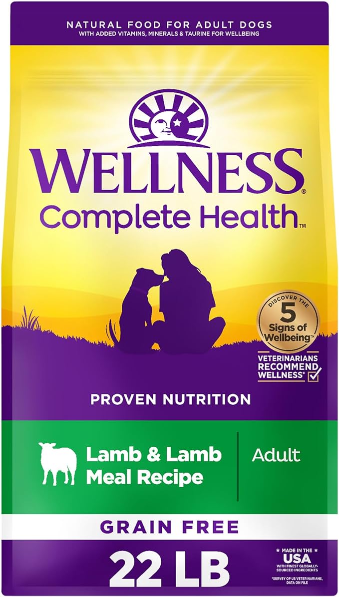 Wellness Complete Health Grain Free Adult Dry Dog Food, Lamb & Lamb Meal Recipe, 22 Pound Bag