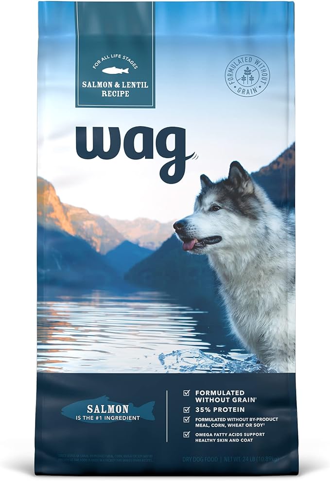 Amazon Brand - Wag Dry Dog Food Grain-Free Salmon & Lentil Recipe, High Protein (24 lb bag)