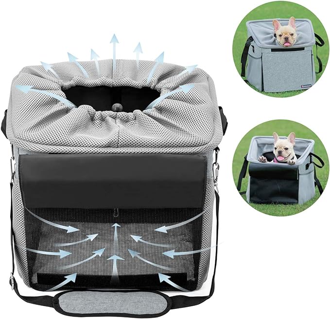 Pet Carrier Bicycle Basket Bag Pet Carrier/Booster Backpack for Dogs and Cats with Big Side Pockets,Comfy & Padded Shoulder Strap,Travel with Your Pet Safety(grey)