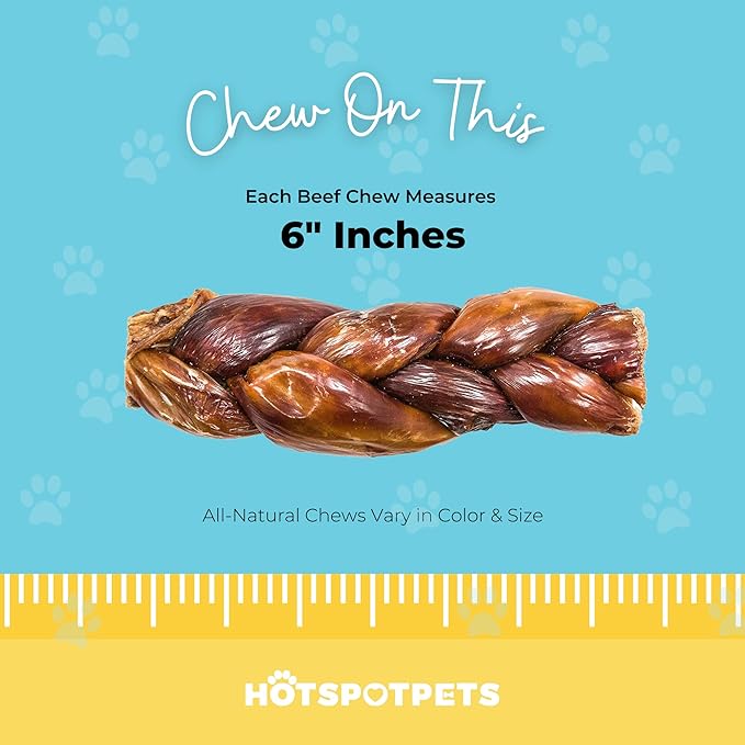 hotspot pets Thick Esophagus Braided Sticks Dog Chews - All Natural Beef Chews from Grass Fed Cattle - Rich in Glucosamine & Chondroitin - Great Rawhide Alternative (5 Pack)