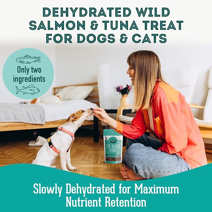 Dehydrated Protein Wild Salmon & Tuna Treat for Dogs & Cats Slowly Dehydrated Raw Single Ingredient Keep Nurtients Vitamins and Healthy Oils Made