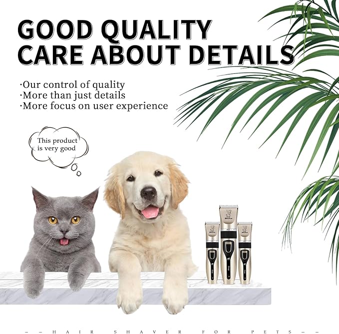 MAIRAN Dogs Pet Shaver Low Noise USB Charging Cordless Dog Grooming Kit Electric Pet Hair Trimmer Pet Hair Trimmer Large Medium and Small Dog and Cat Animal Shaver (Gold)