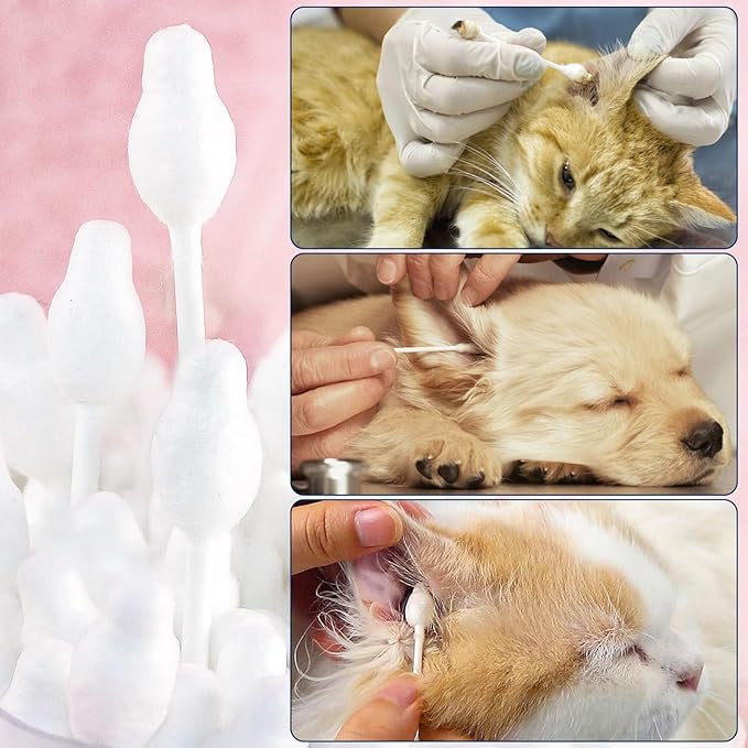 Cotton Swab for Pets, 110 pcs Dog Ear Cleaner Buds, Safety Dog Ear Infection Treatment, Specially Designed Cotton Sticks for Puppy and Kitten Ear Care