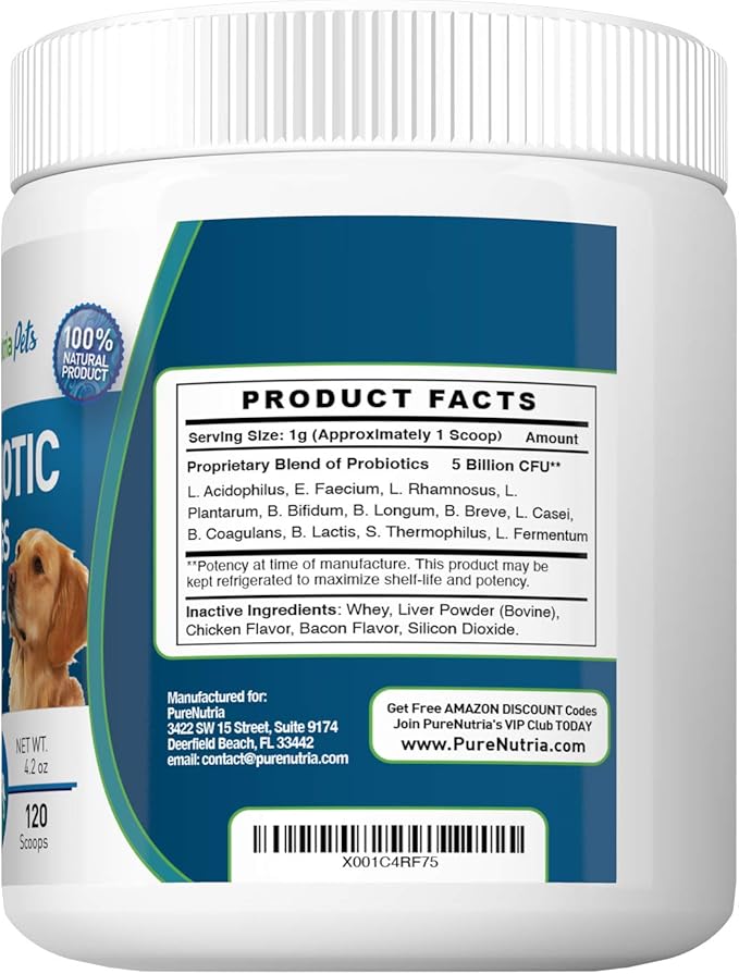 Dog Probiotics Dog Supplements - for Dog Diarrhea, Upset Stomachs, Yeast, Gas, Dog Allergy and Dog Immune System Support - Made in USA - 12 Targeted Strains 5 Billion CFU - 120 Scoops