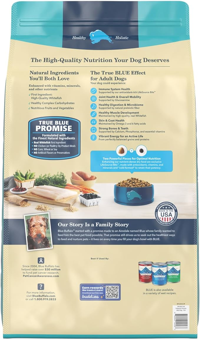 Blue Buffalo Life Protection Formula Natural Adult Dry Dog Food, Fish and Brown Rice 34-lb