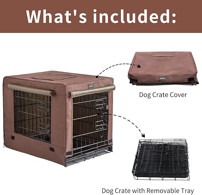 DONORO Dog Crates Kit for Small Size Dogs Indoor with Dog Crate Cover, Double Door Dog Kennels & Houses for Puppy and Cats, Collapsible Metal Contour Dog Cages (42-Inch Kit)