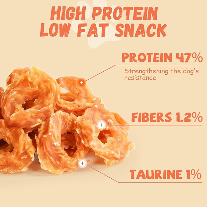 Dog Treats Chicken Jerky Rings, Rawhide-Free Grain-Free Real Dried Tenders Natural Chicken Breast Dog Chewy Training Snacks for Small Medium Large Dogs Large Pack-22-25/counts
